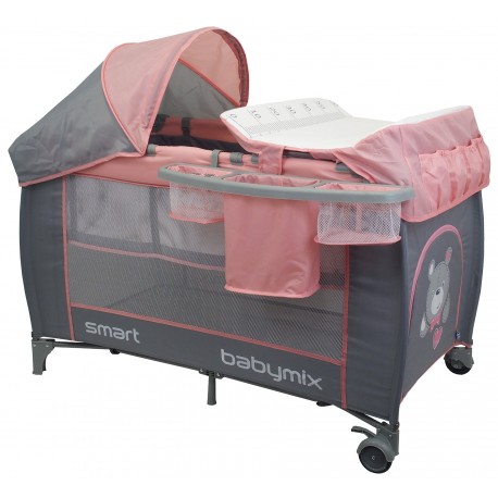 Double layer portable travel cot with changing unit